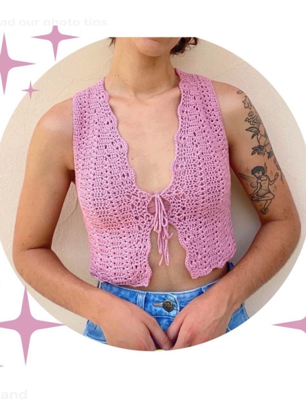 Custom Handmade Crochet Tie-Front Vest - Dusty Rose